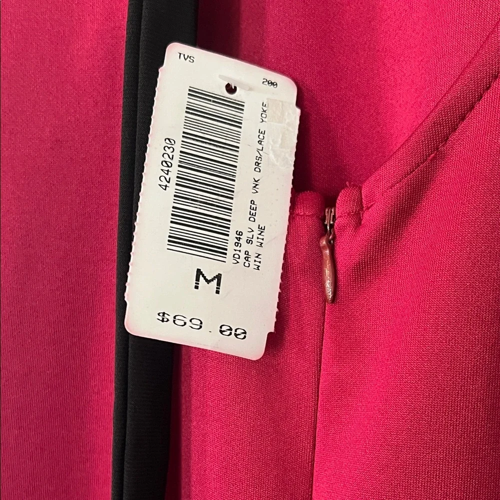 NWT - The Vintage Shop Burgundy/fuscia Midi Dress with Black Lace - Picture 3 of 4